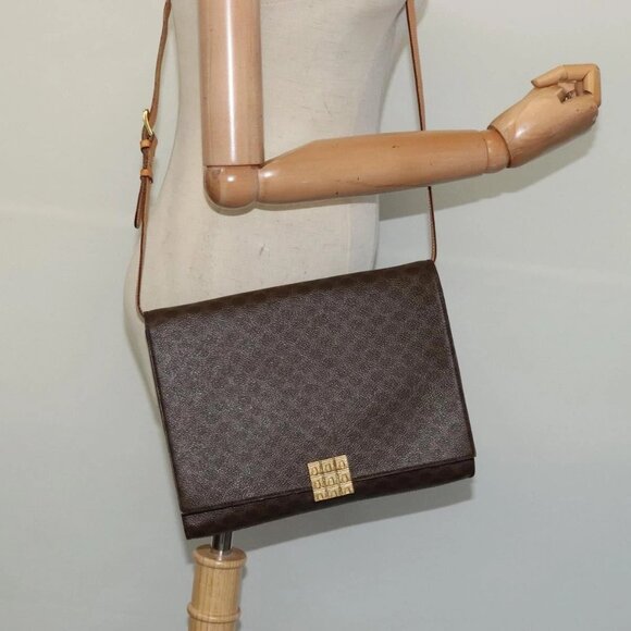 CELINE Macadam Canvas Shoulder Bag PVC Brown Gold Auth - Picture 1 of 16